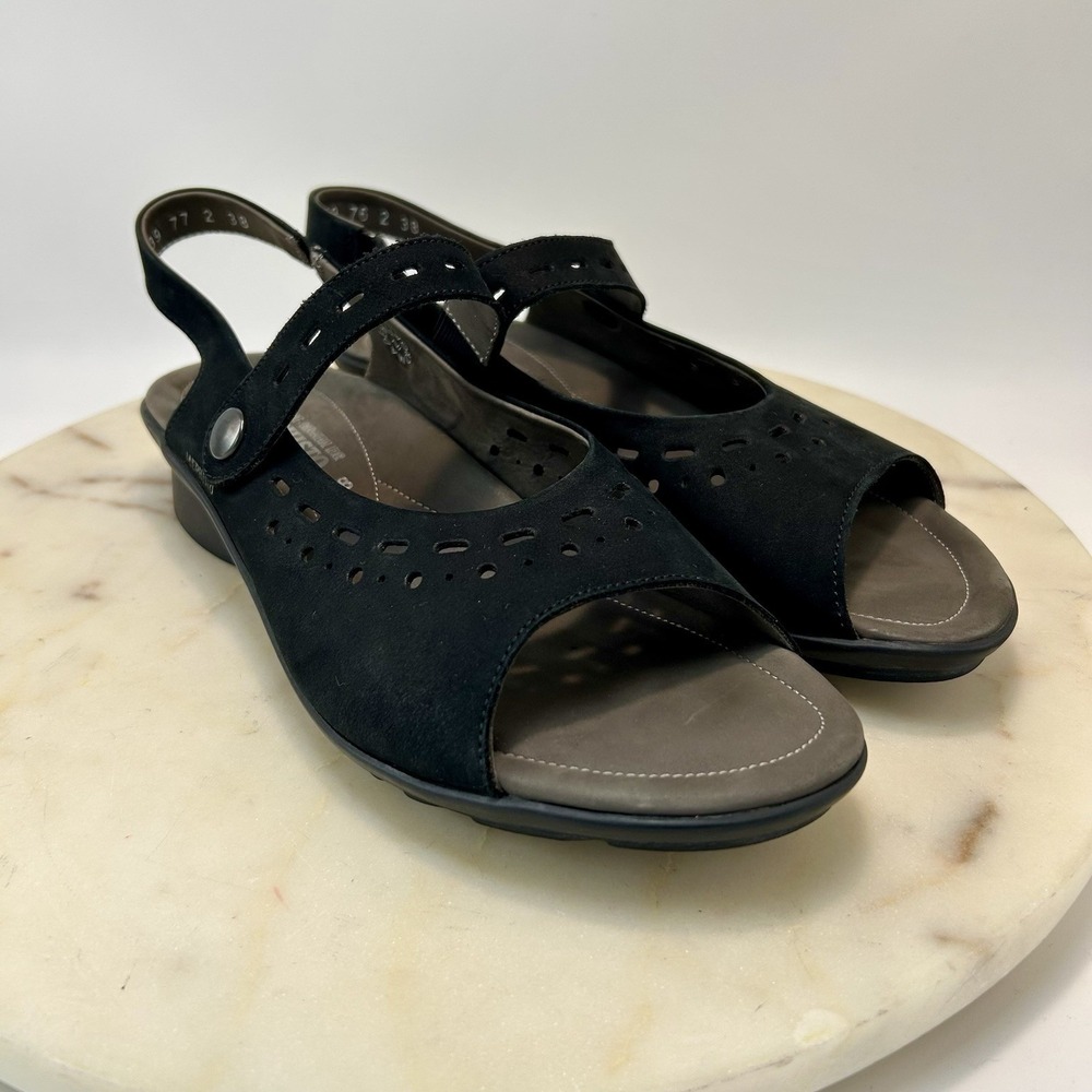 Mephisto Women's 38 8 Phiby Sandals Shoes Black Nubuck Perforated Comfort Wedge